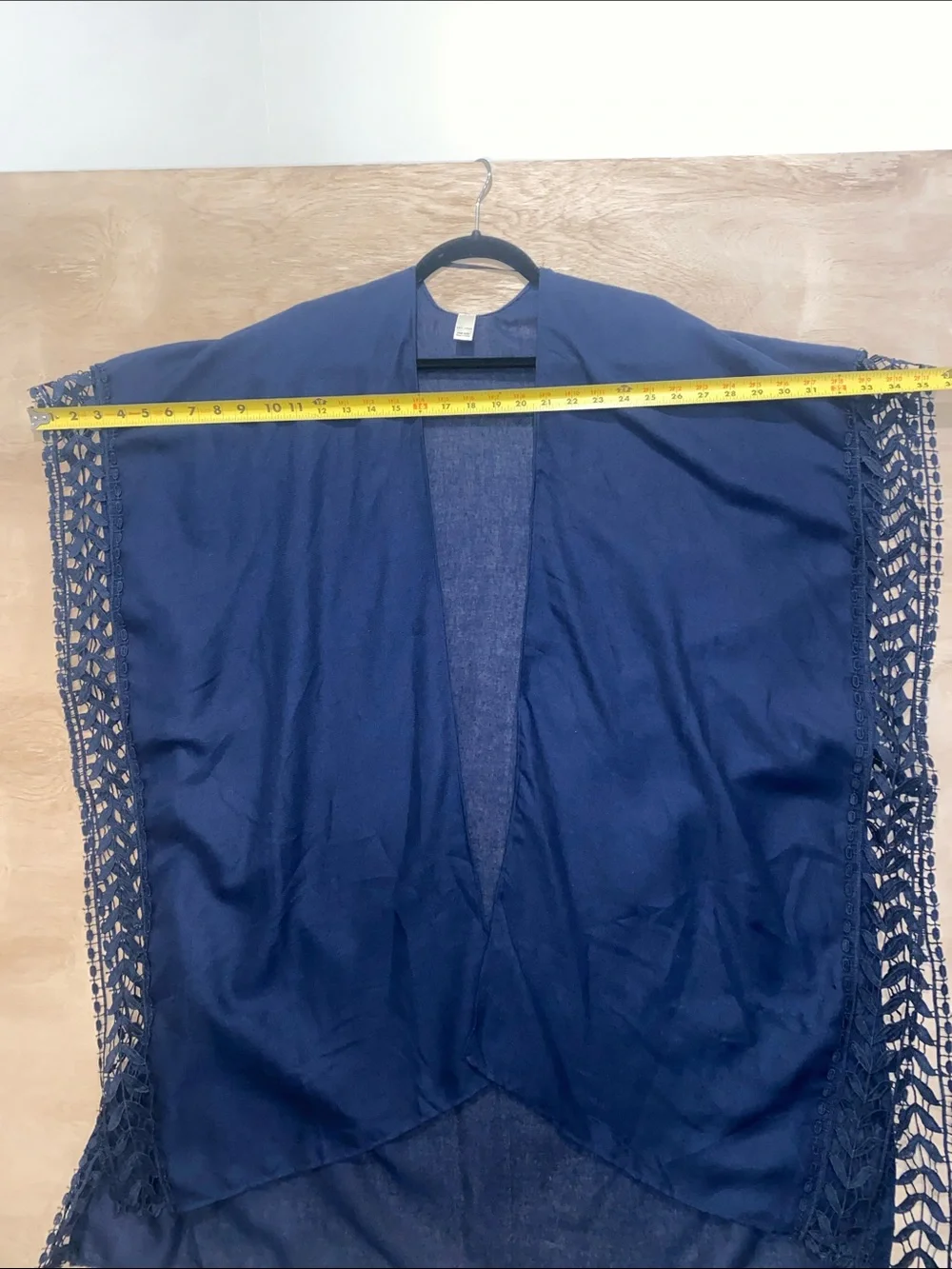 C Navy Blue Crochet-Sleeve Swim Cover-Up